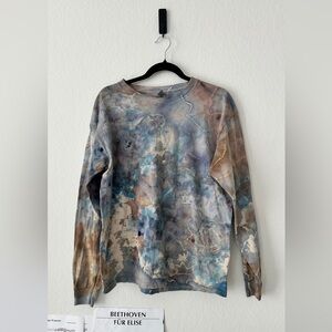 Artistic Blue and Brown Crewneck Sweater